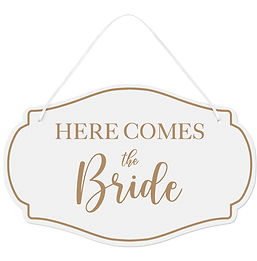 White Here Comes the Bride Sign ceremony rental for weddings, showers, birthdays and corporate events