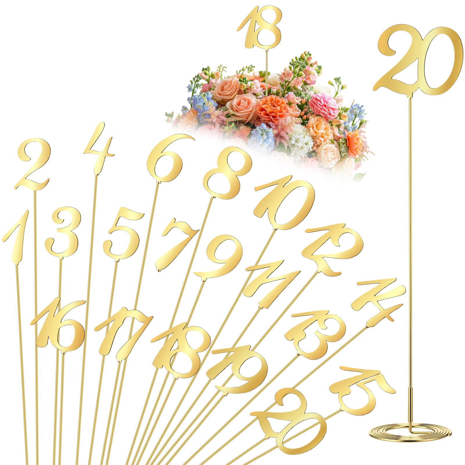 Gold Metal Standing Table Numbers 1-20 table numbers rental for weddings, showers, birthdays and corporate events