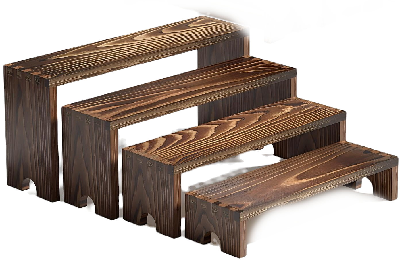 Rustic Wooden Riser platters and service items rental for weddings, showers, birthdays and corporate events