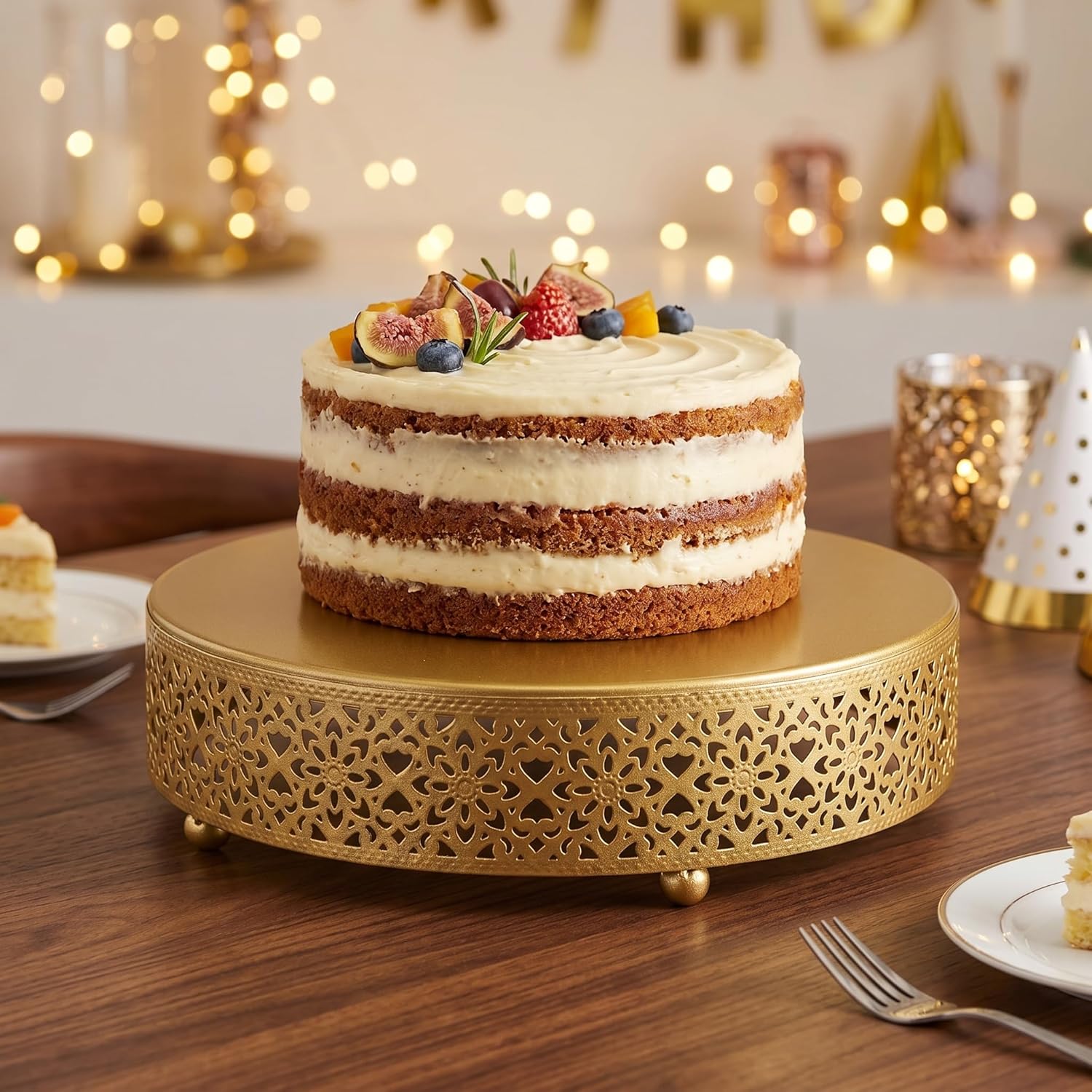 Gold Filigree Cake Stand dessert and cake stands rental for weddings, showers, birthdays and corporate events