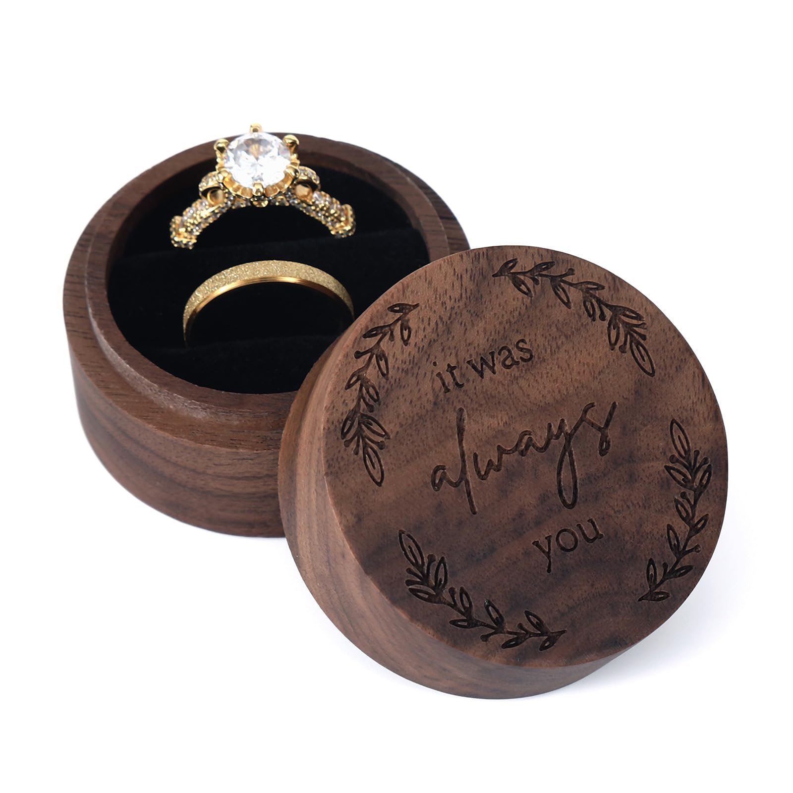 Wood Round Wooden Ring Box ring boxes rental for weddings, showers, birthdays and corporate events