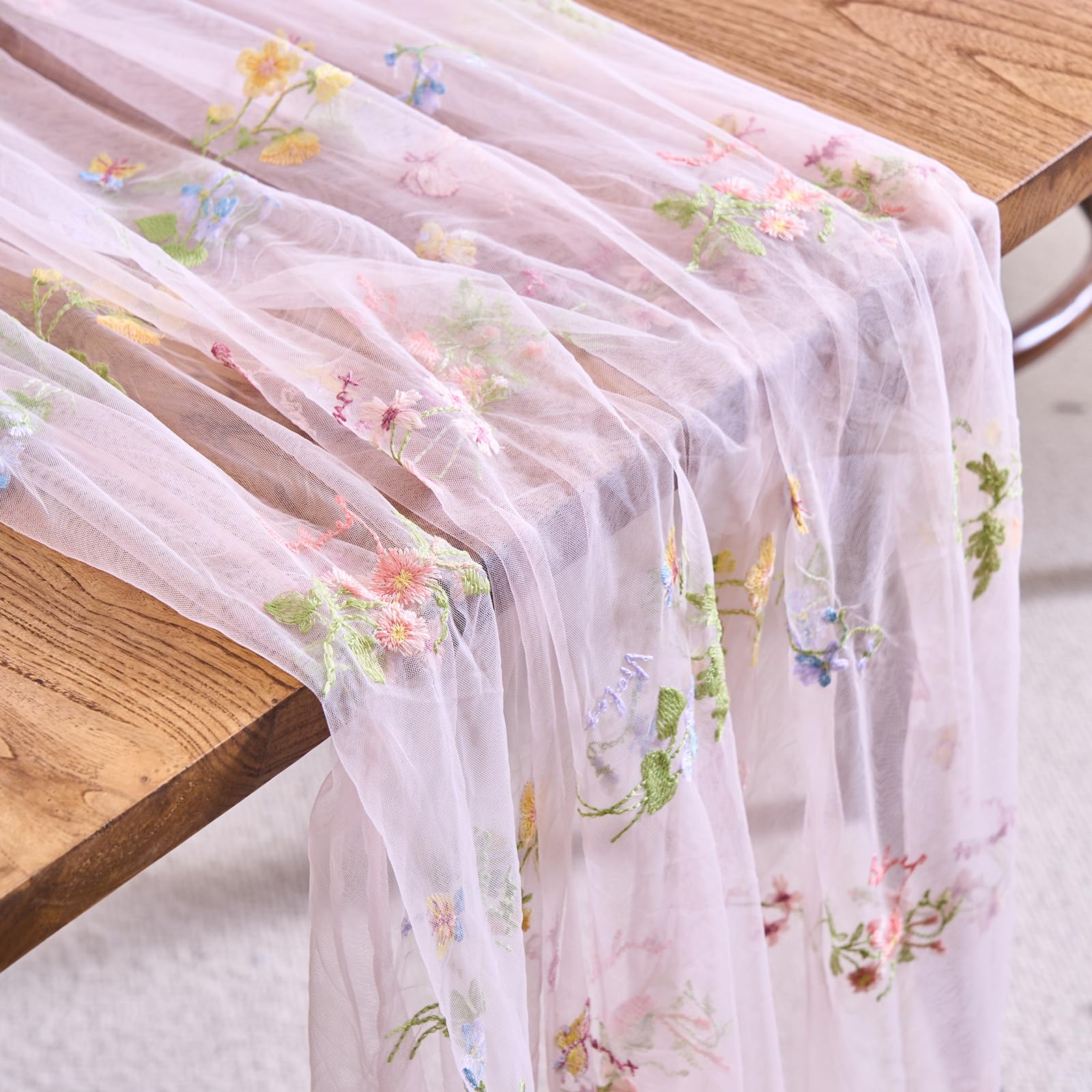 Embroidered Spring Floral Table Runner and Swag linens rental for weddings, showers, birthdays and corporate events