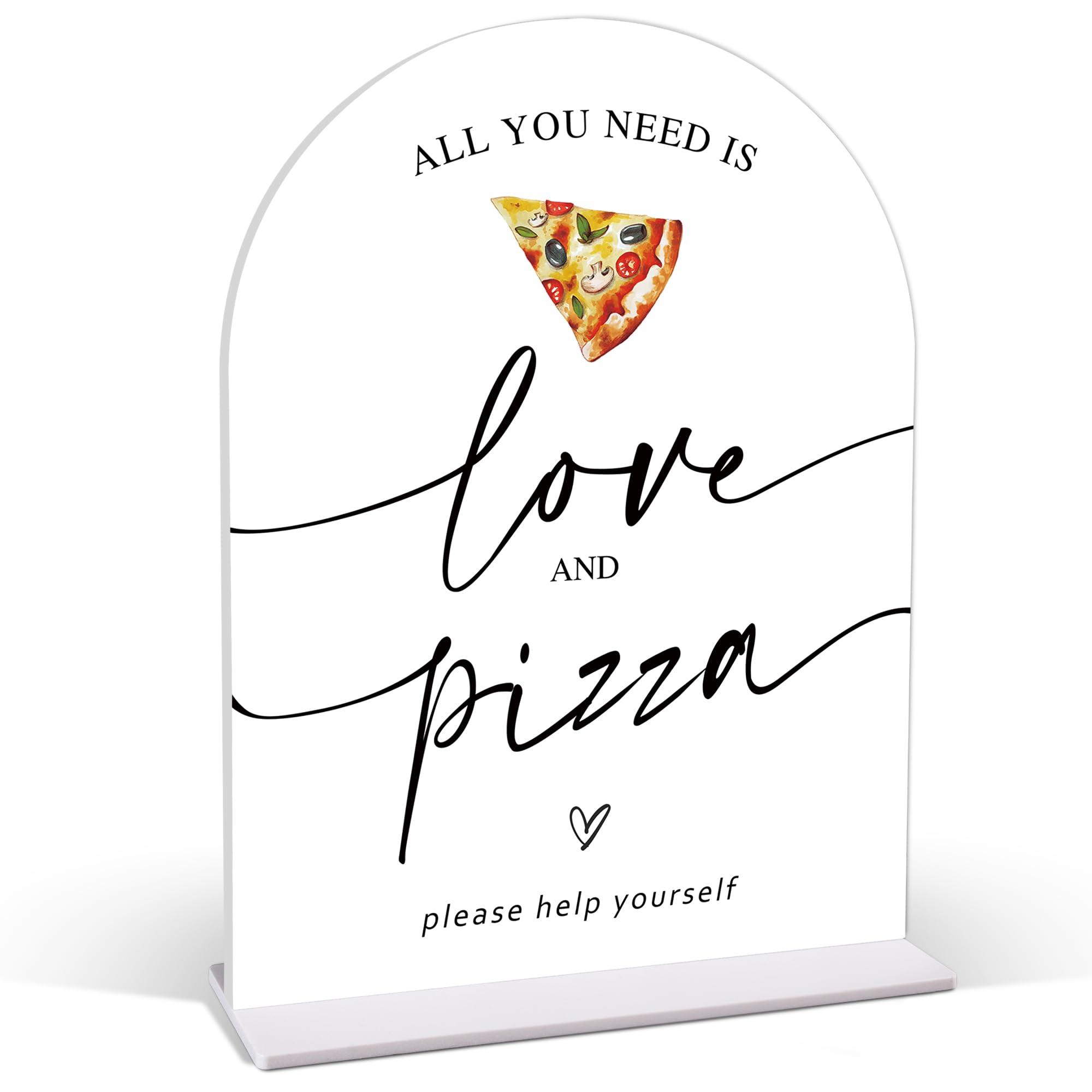 White Acrylic "Love & Pizza" Sign signage rental for weddings, showers, birthdays and corporate events