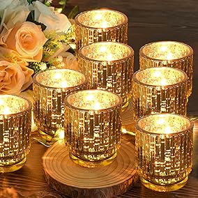 Gold 4" Mosaic Gold Glass Votives candle holders rental for weddings, showers, birthdays and corporate events