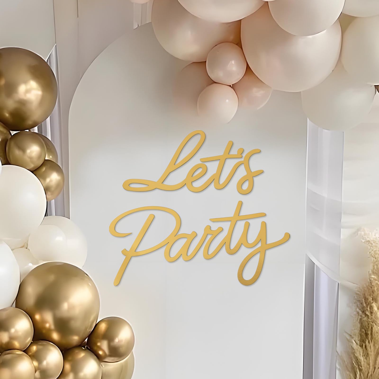 Gold GLitter "Let's Party" Hanging Sign signage rental for weddings, showers, birthdays and corporate events