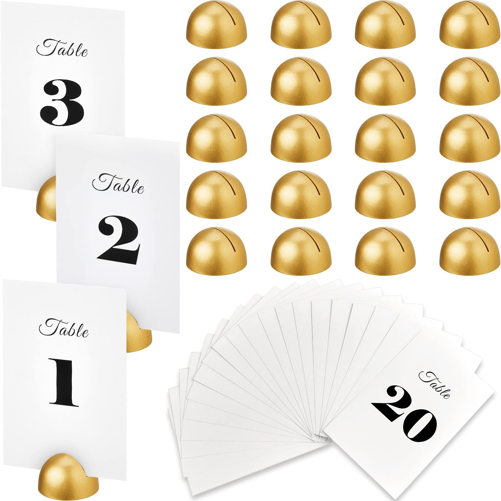 Printed Black Table Numbers with Gold Dome Stands