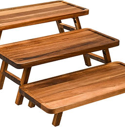 Natural Wooden Tiered Risers platters and service items rental for weddings, showers, birthdays and corporate events