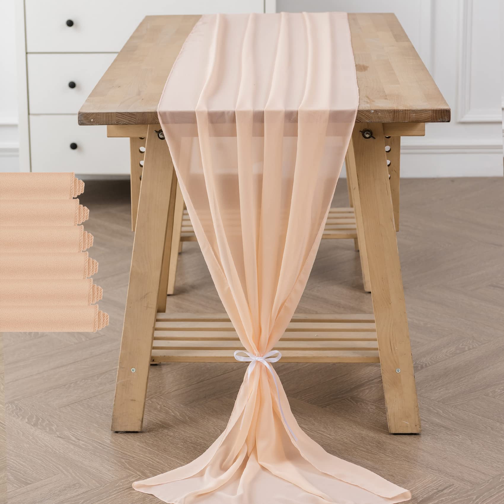 Long Peach Chiffon Table Runner linens rental for weddings, showers, birthdays and corporate events