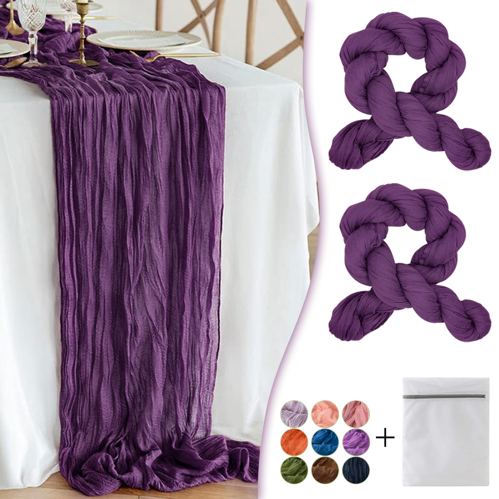 Purple Table Runner and Swag linens rental for weddings, showers, birthdays and corporate events