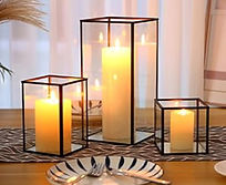 Large Glass Hurricane Candle Holder Black Finished Border