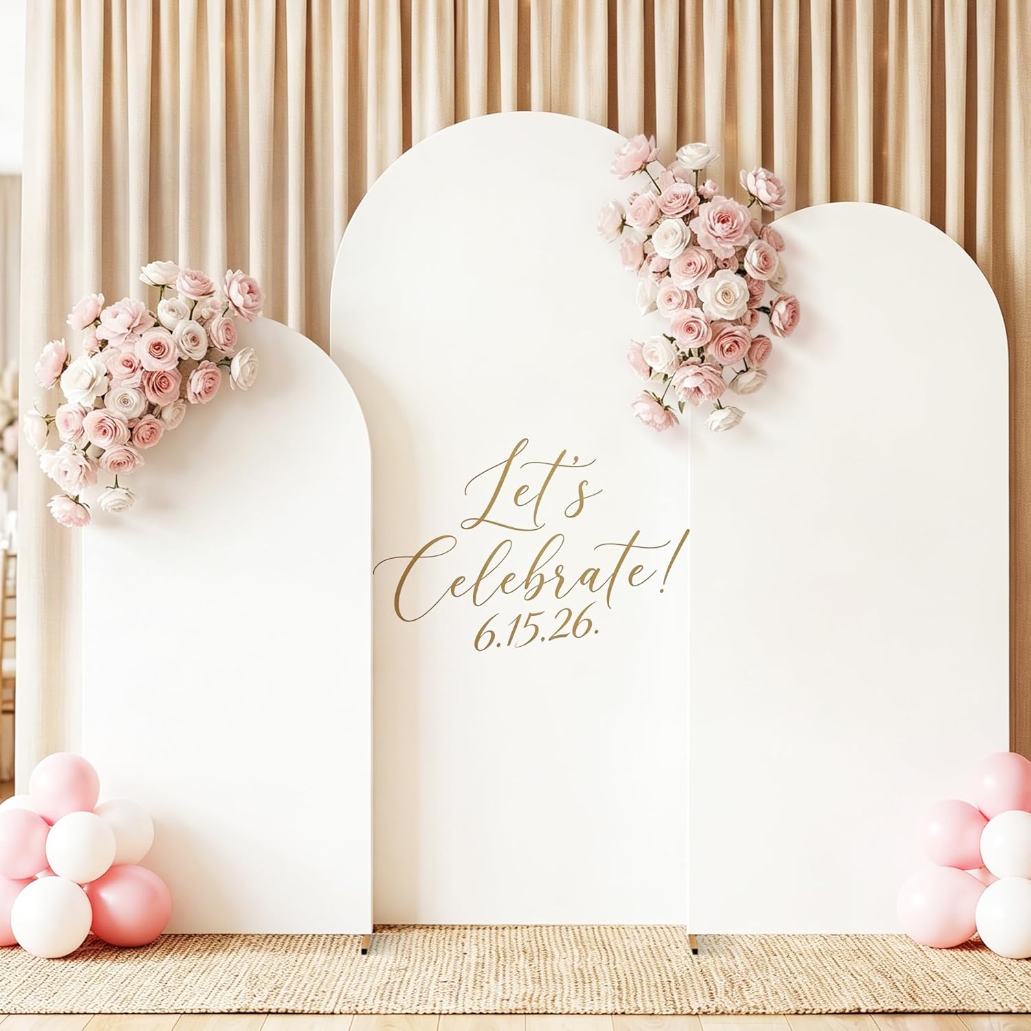 Gold Arch Backdrop Frame backdrops rental for weddings, showers, birthdays and corporate events