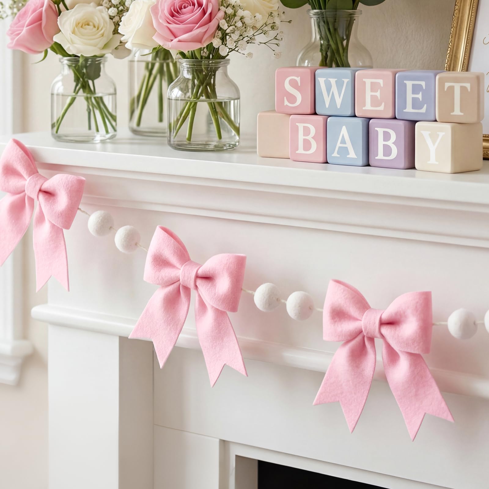 PInk Felt Ribbon Swag garland rental for weddings, showers, birthdays and corporate events