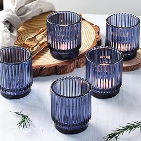 Blue 4" Blue Ribbed Votives candle holders rental for weddings, showers, birthdays and corporate events