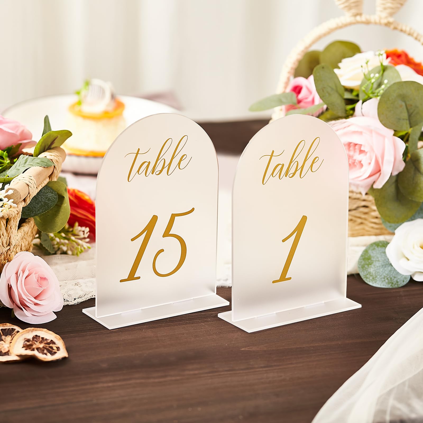 White Frosten White Acrylic with Gold Table Numbers 1-15 table numbers rental for weddings, showers, birthdays and corporate events