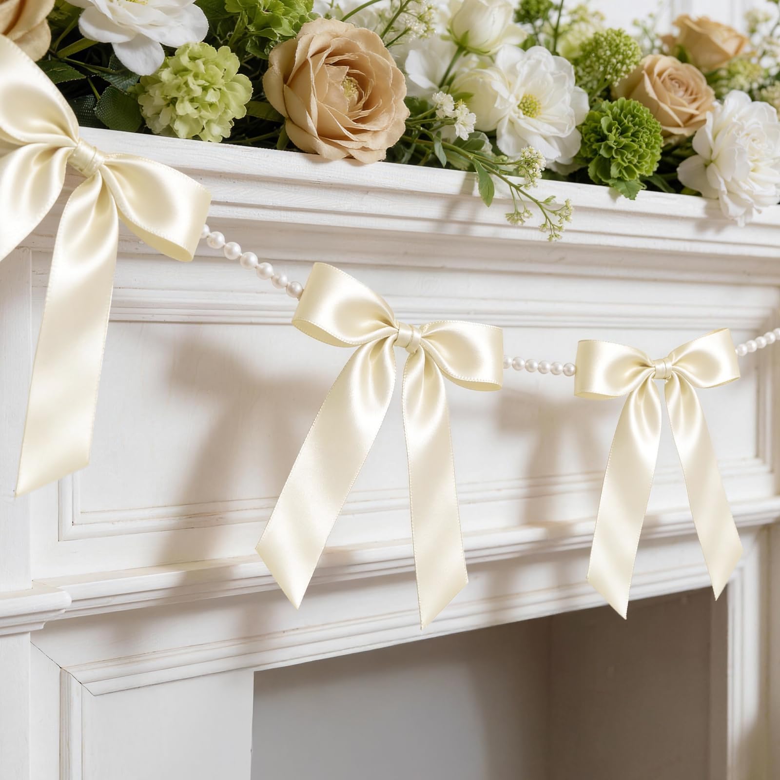 Pearl and Ribbon Hanging Swag garland rental for weddings, showers, birthdays and corporate events
