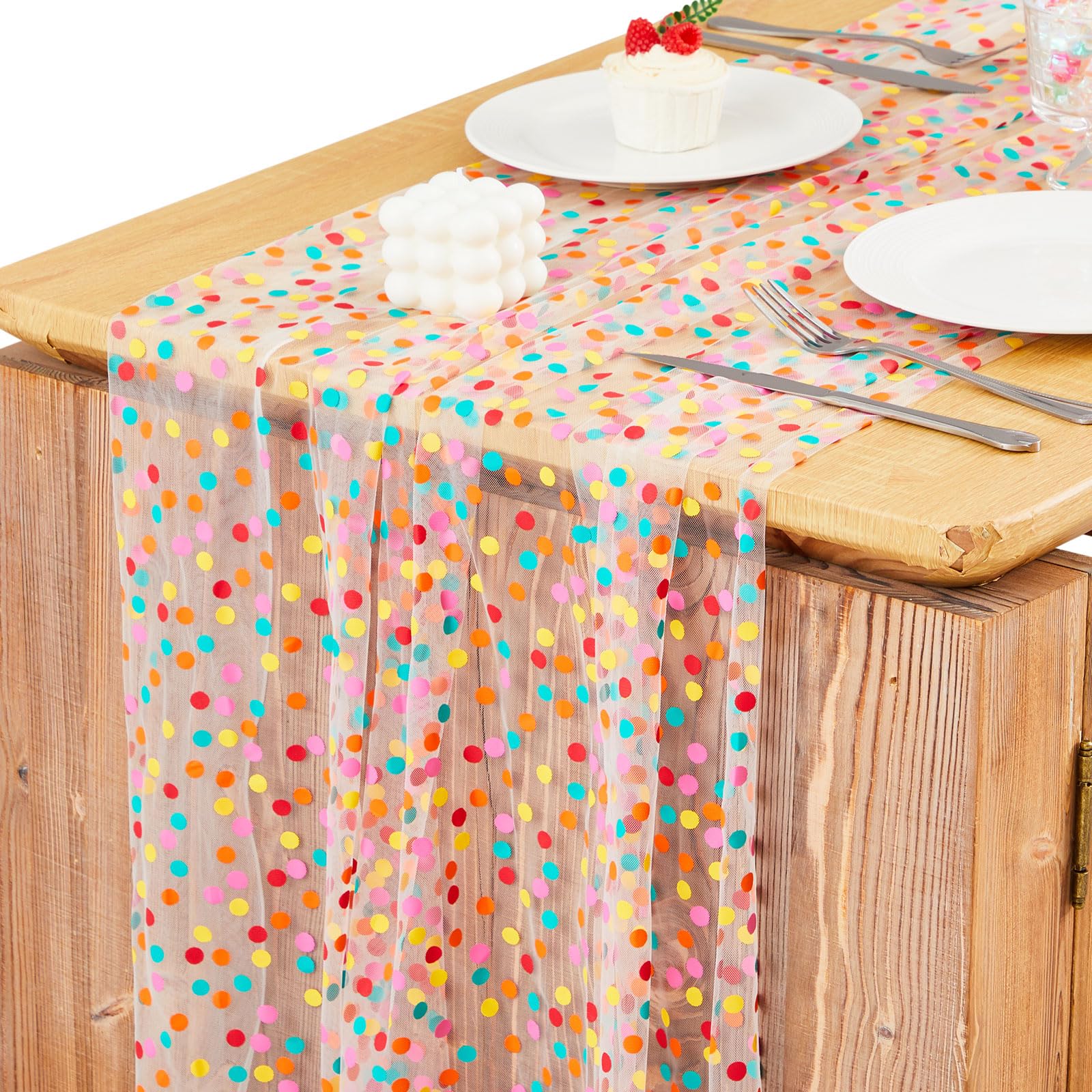 Colorful Polka Dot Table Runner and Swag linens rental for weddings, showers, birthdays and corporate events