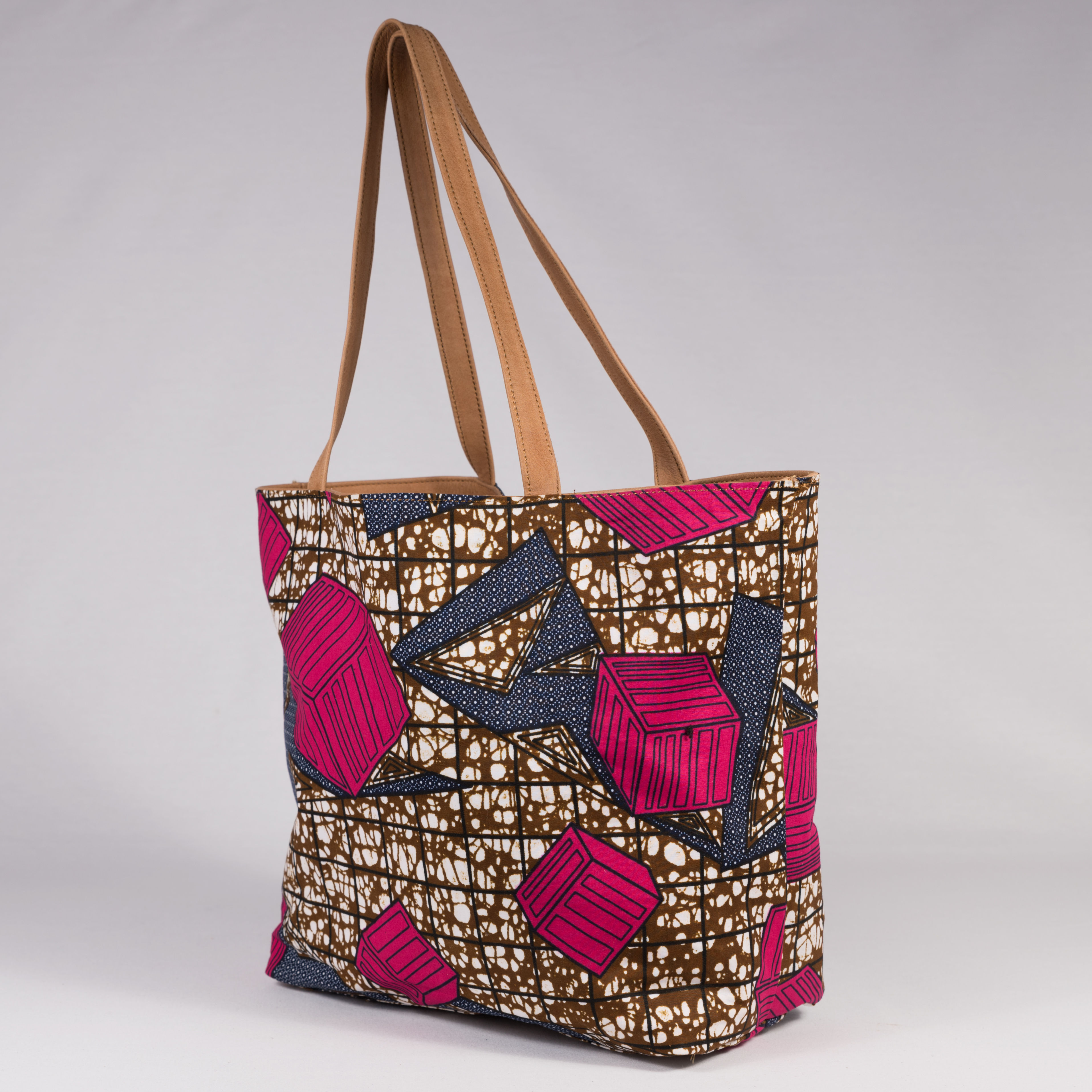 Madame Dakar Reversible Tote Bag - pink cubes