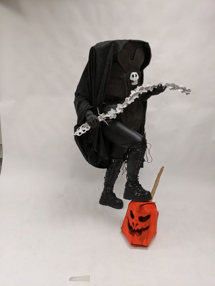 Cardboard costume project. Indiana University Southeast. 2021. Final 3/4 view