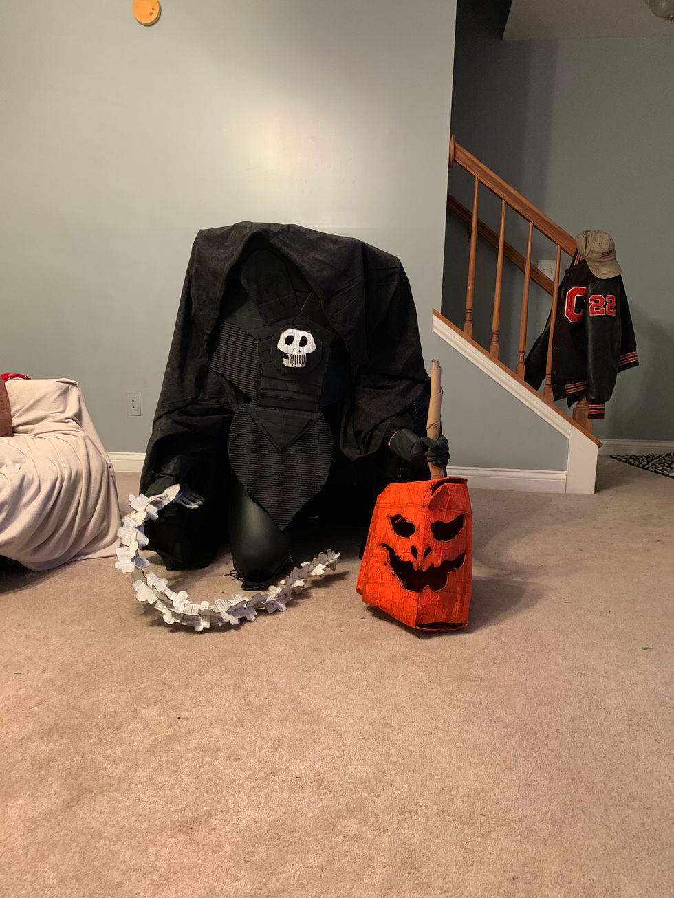 Cardboard costume project. Indiana University Southeast. 2021. Pre final try on