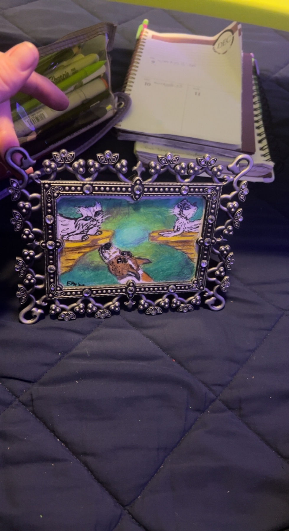 Pet Portrait for friend. Colored Pencil. 2022. Duchess, Harper, & Hunter.