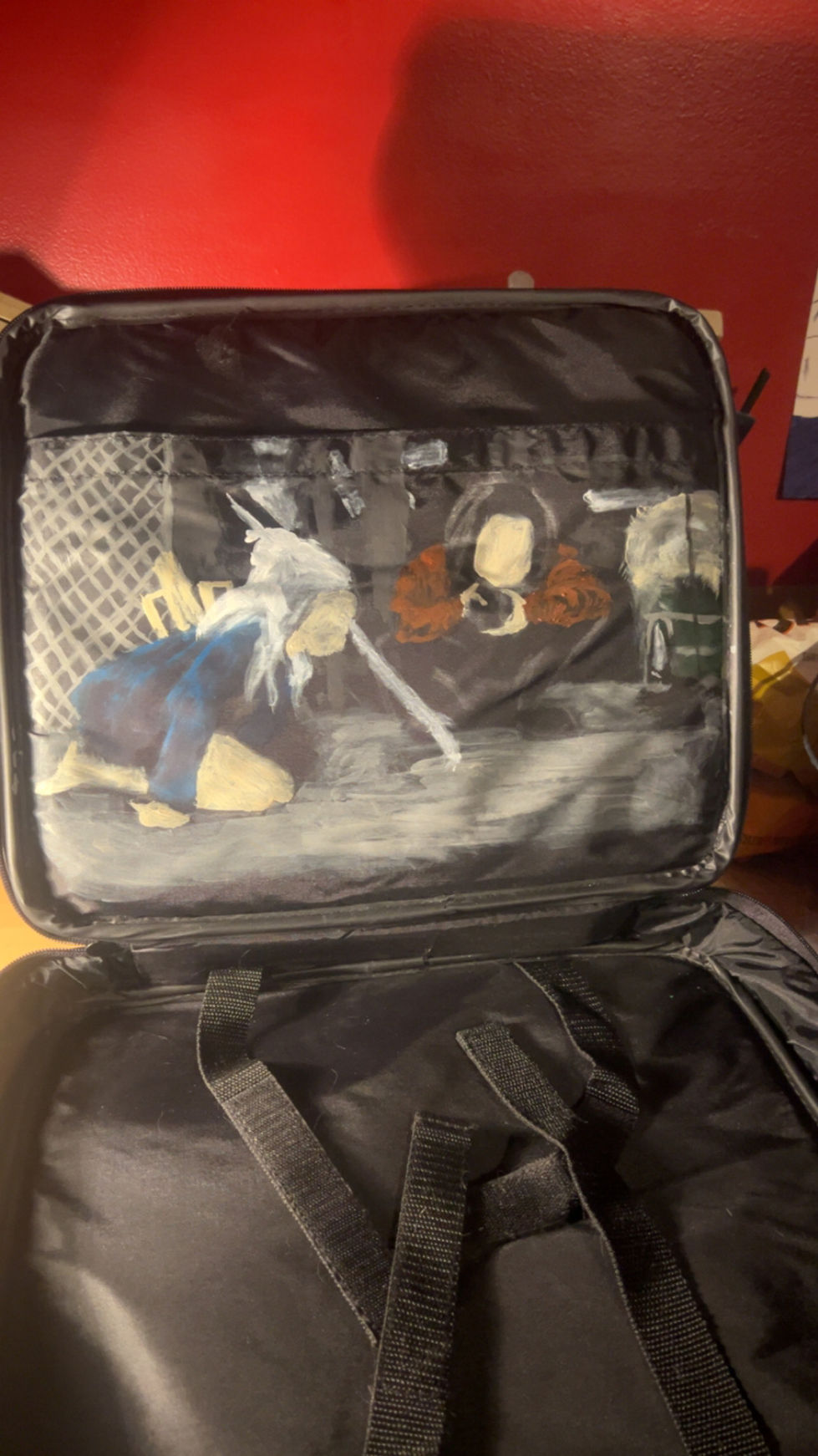 House of Wax bag. Acrylic on leather. 2024. Paris Death block in.