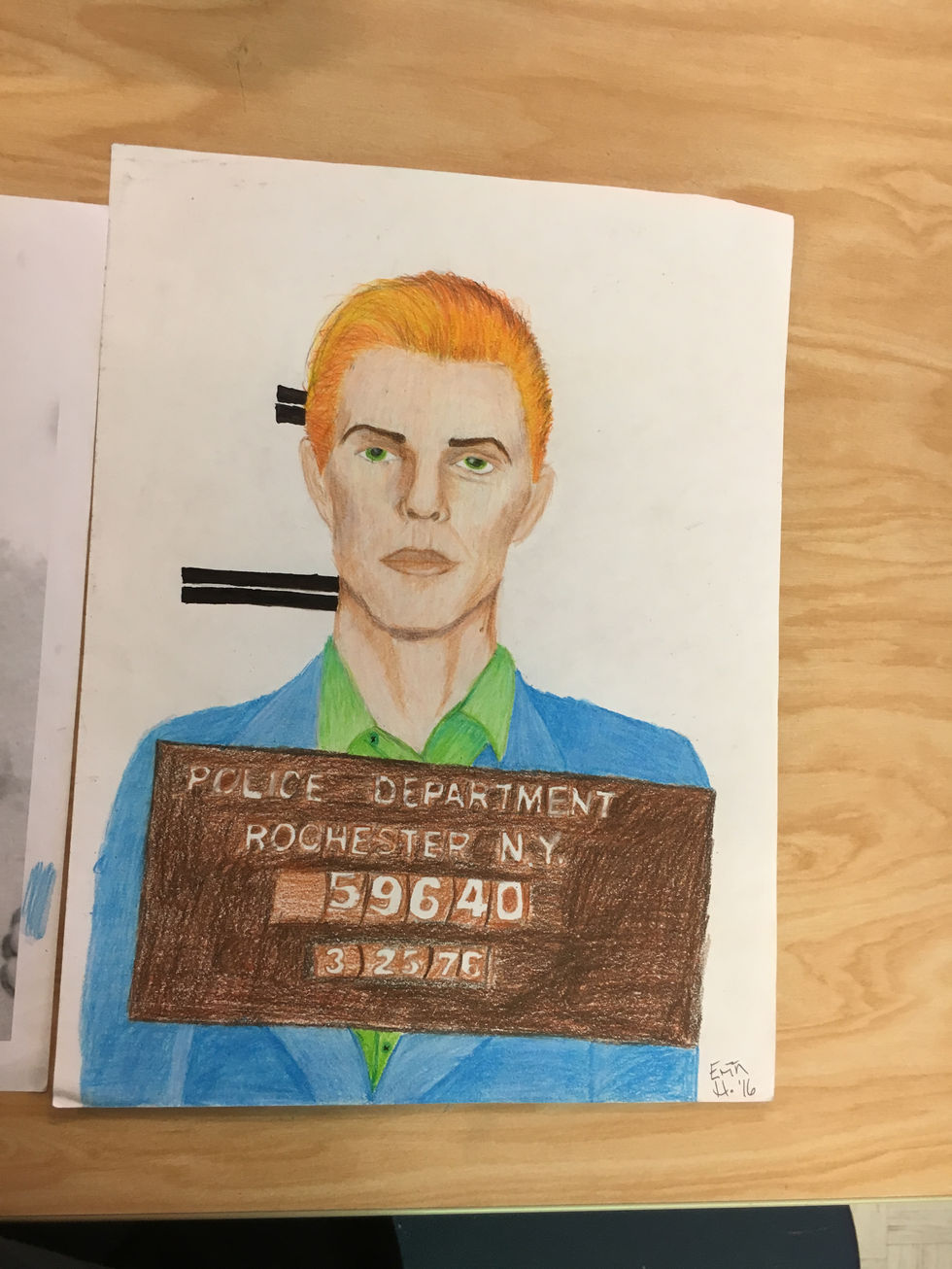 Colored Pencil. David Bowie mugshot. 2017