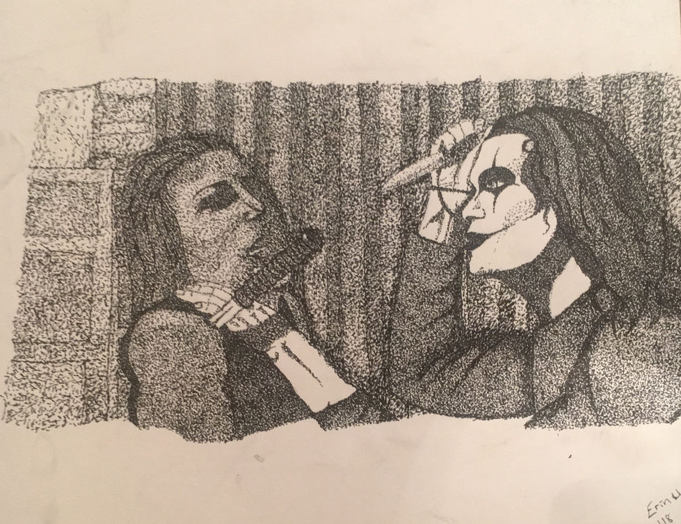 Tin Tin & Erik Draven/ The Crow. Ink on Paper (pointillism). 2018