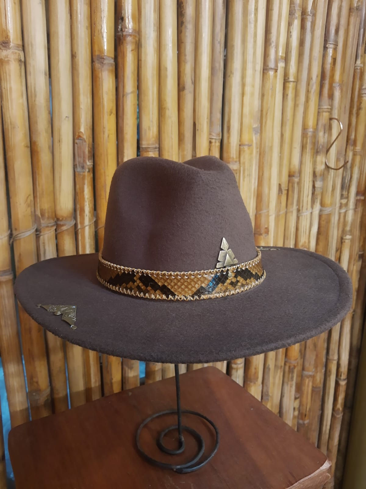 Fedora Hat Wide Brim Brown Phyton Caramel