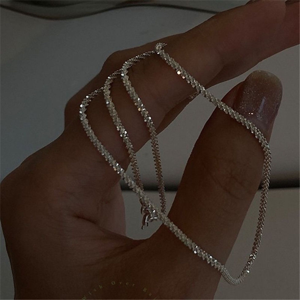Miniatura: Set of Shiny Silver Plated Collarbone Chain Necklace Bracelet Jewelry, Women's M