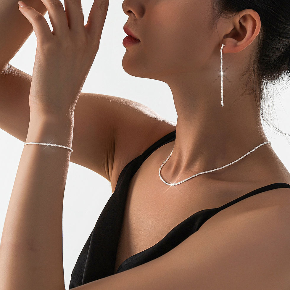 Miniatura: Set of Shiny Silver Plated Collarbone Chain Necklace Bracelet Jewelry, Women's M