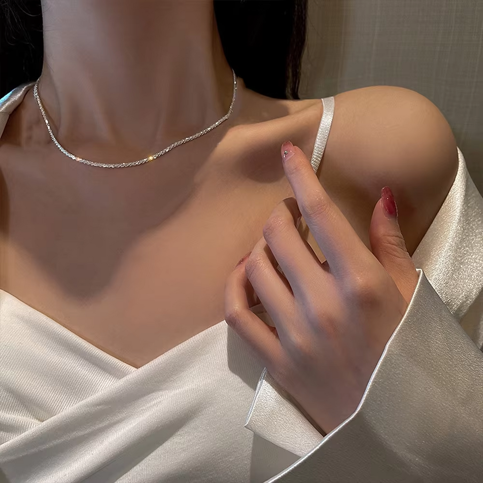 Miniatura: Set of Shiny Silver Plated Collarbone Chain Necklace Bracelet Jewelry, Women's M