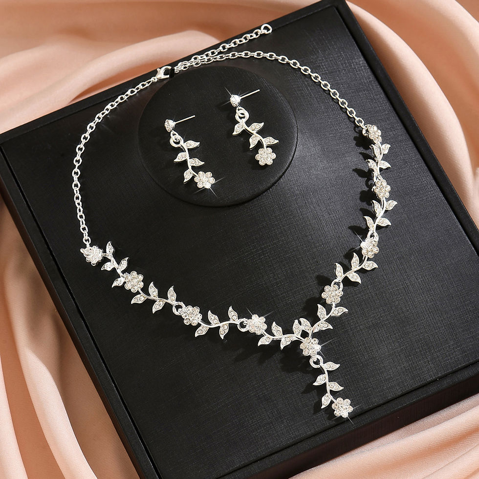 Miniatura: 3PC Women's Fashion Design Flower Necklace Earrings Jewelry Set Suitable for Wed