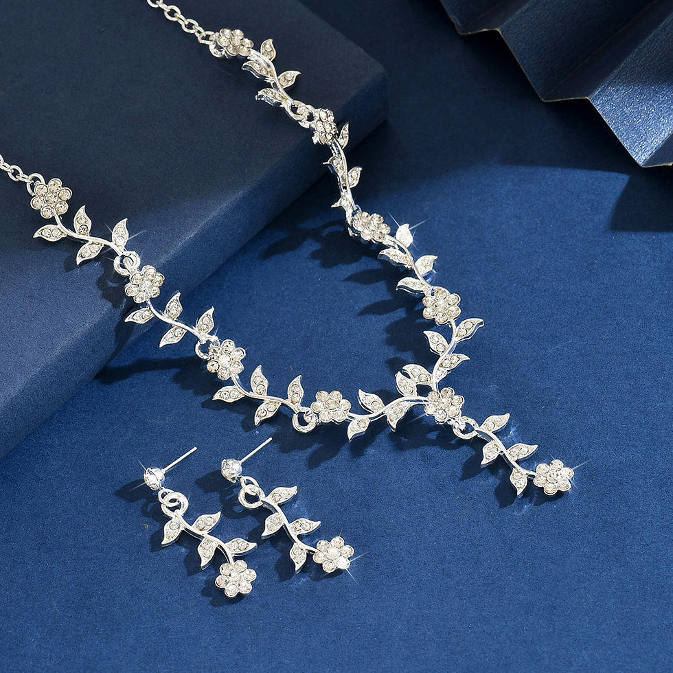 Miniatura: 3PC Women's Fashion Design Flower Necklace Earrings Jewelry Set Suitable for Wed