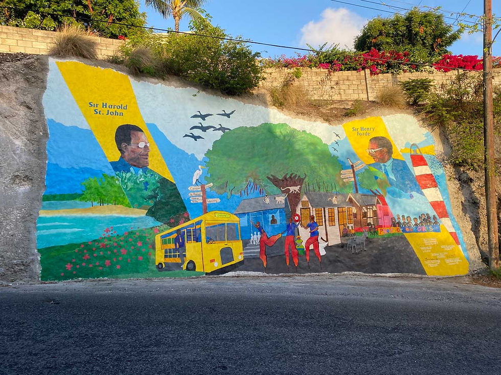 A photo of the Rendezvous Hill Mural at sunset.