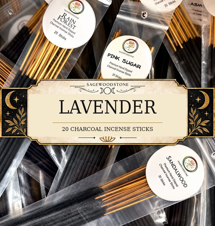 Lavender hand-dipped charcoal incense sticks - 20 stick pack