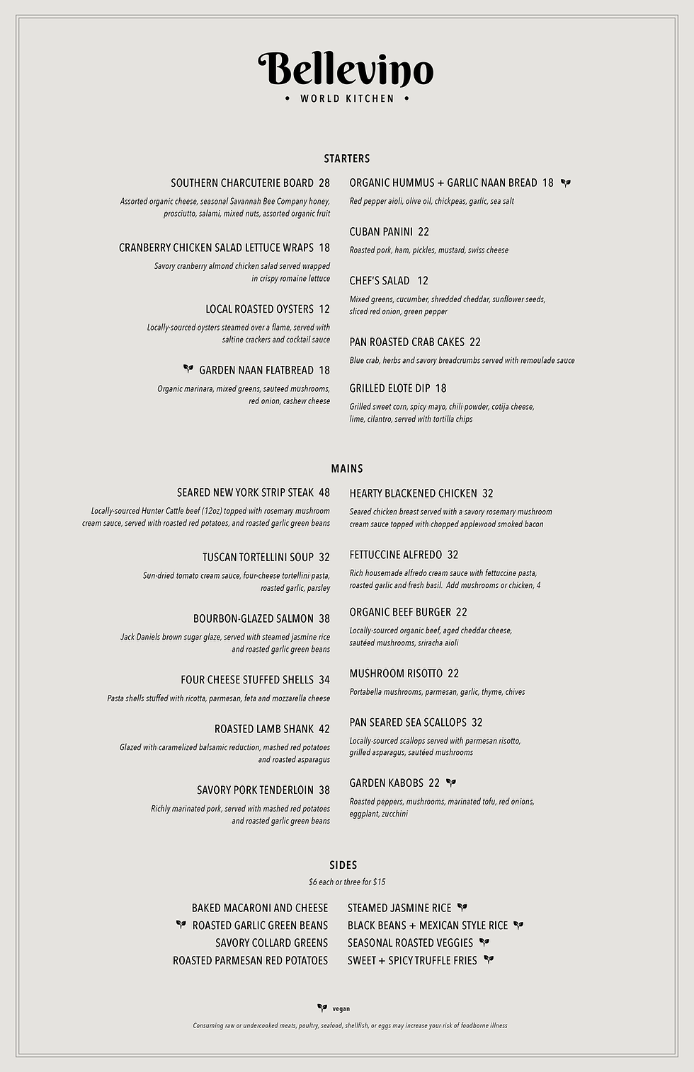 Bellevino Restaurant Menu Design