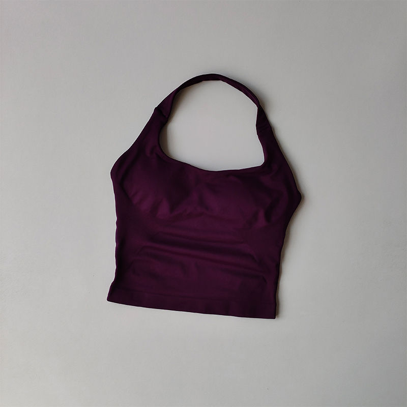 Thumbnail: Seamless Halter Neck Yoga Tank Tops for Women Built-in Bra Padded Gym Top Sleeve