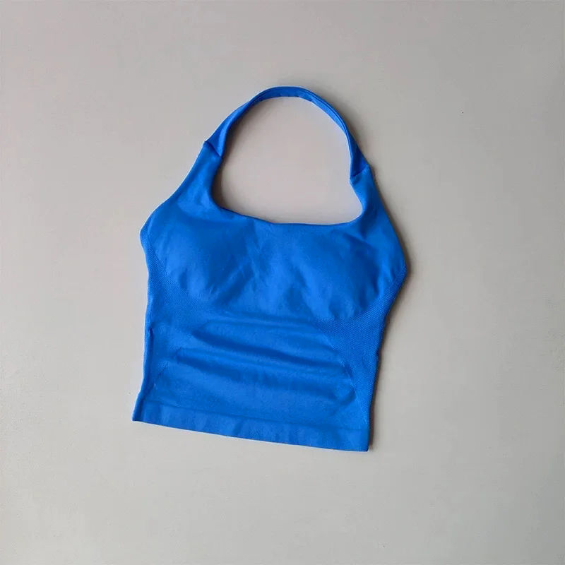 Thumbnail: Seamless Halter Neck Yoga Tank Tops for Women Built-in Bra Padded Gym Top Sleeve