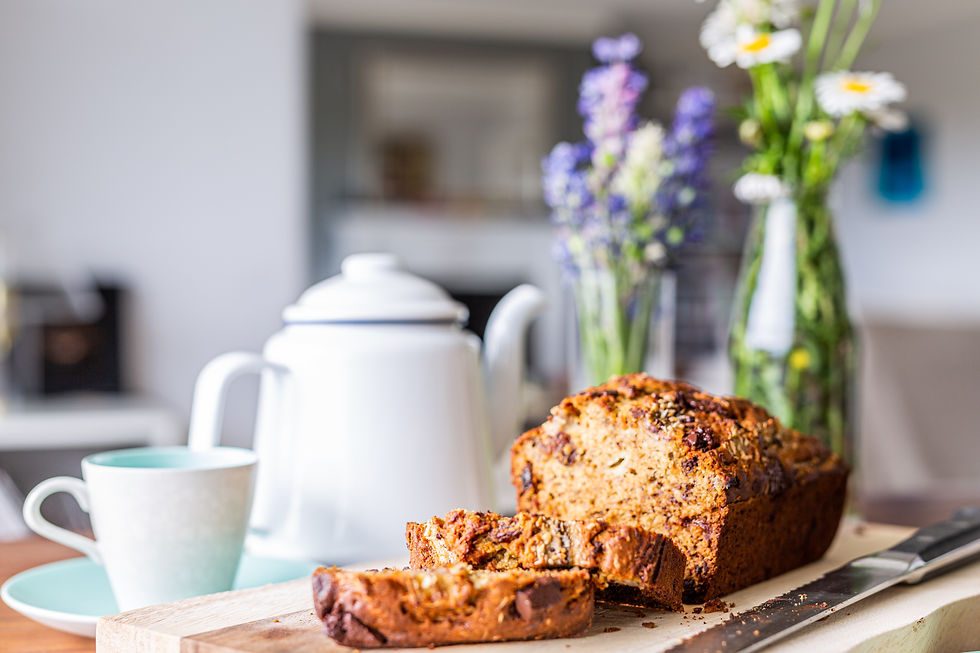 Dark chocolate, sultana and coconut dusted banana bread