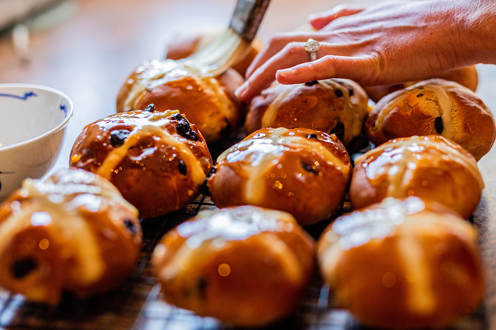 Honey glazed hot cross buns