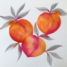 Trio of Peaches, vibrant watercolor painting