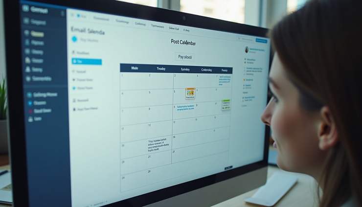 Vue en plongée d’un calendrier de publication automatisé avec Make et Buffer