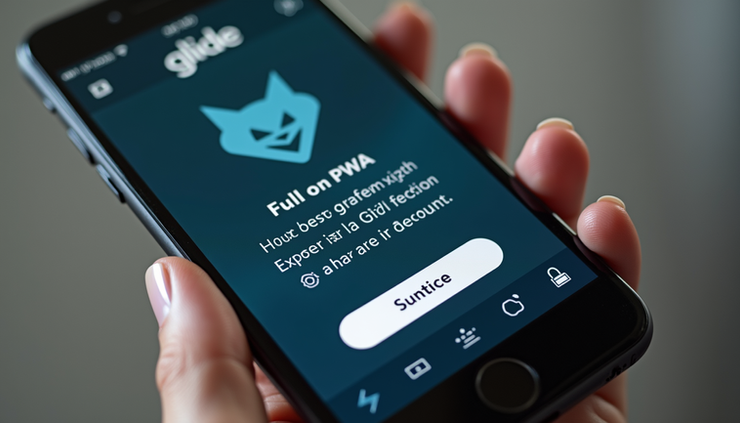 Vue rapprochée d’un smartphone affichant une application Glide en test PWA