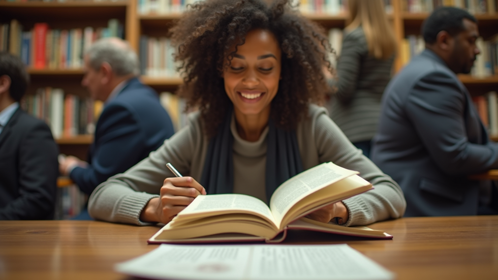 Eye-level view of a self-published author at a book signing event