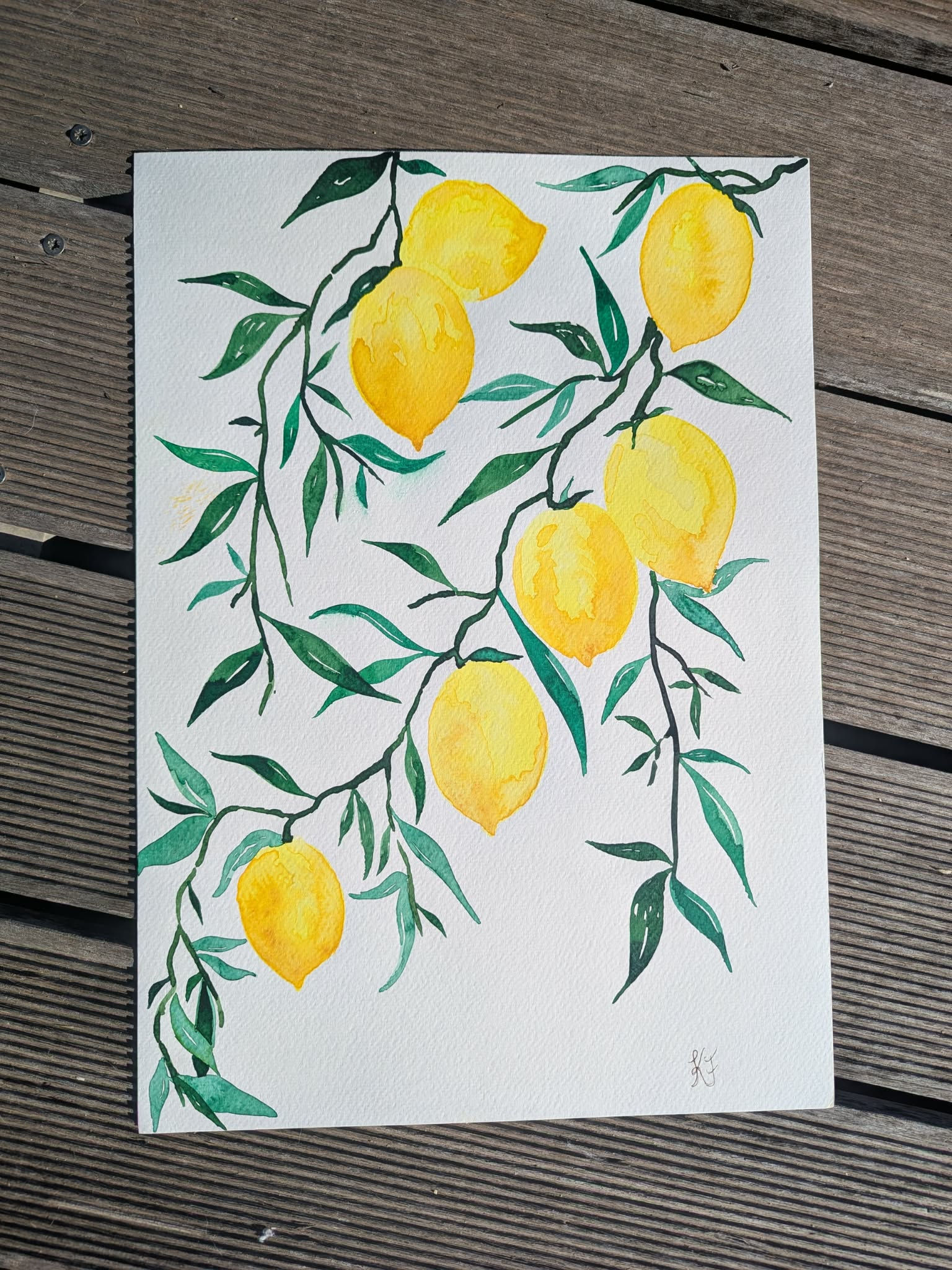 Where the Lemons Catch the Light – Mediterranean Lemon Branch Watercolor Art