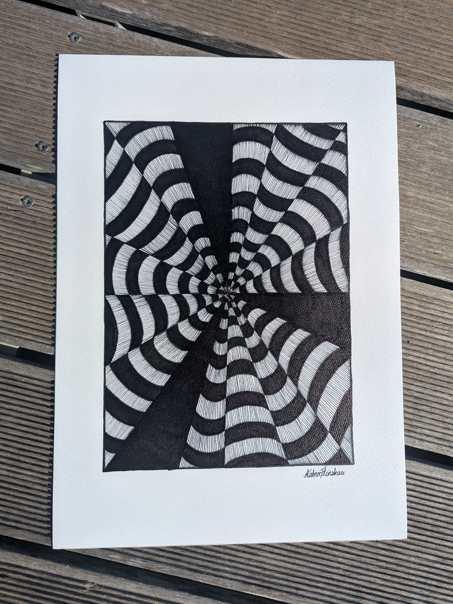 Into the Vortex – Black and White Abstract Optical Art Print