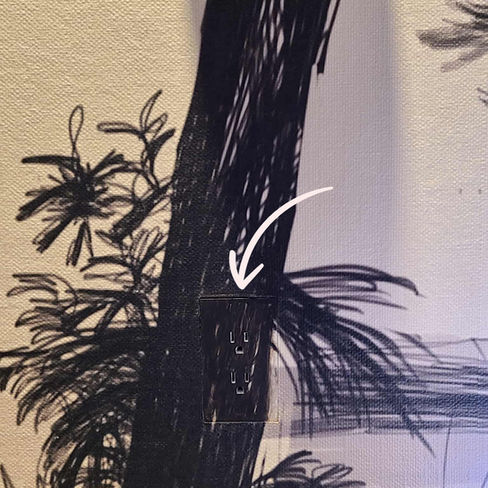 hand painted wallpaper blending in and hiding outlet in Lake Tahoe