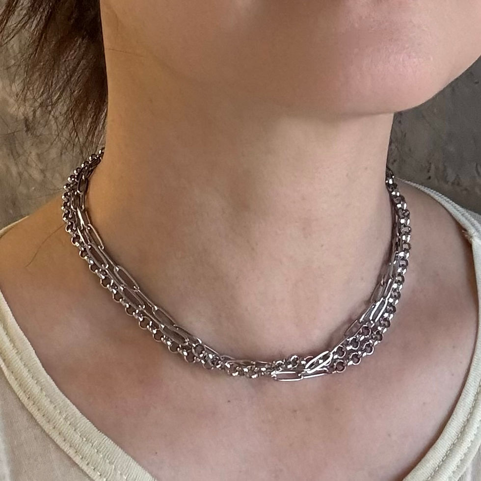 Thumbnail: MTL NKL 21 - Stainless Steel Triple Layer Silver Chain Necklace