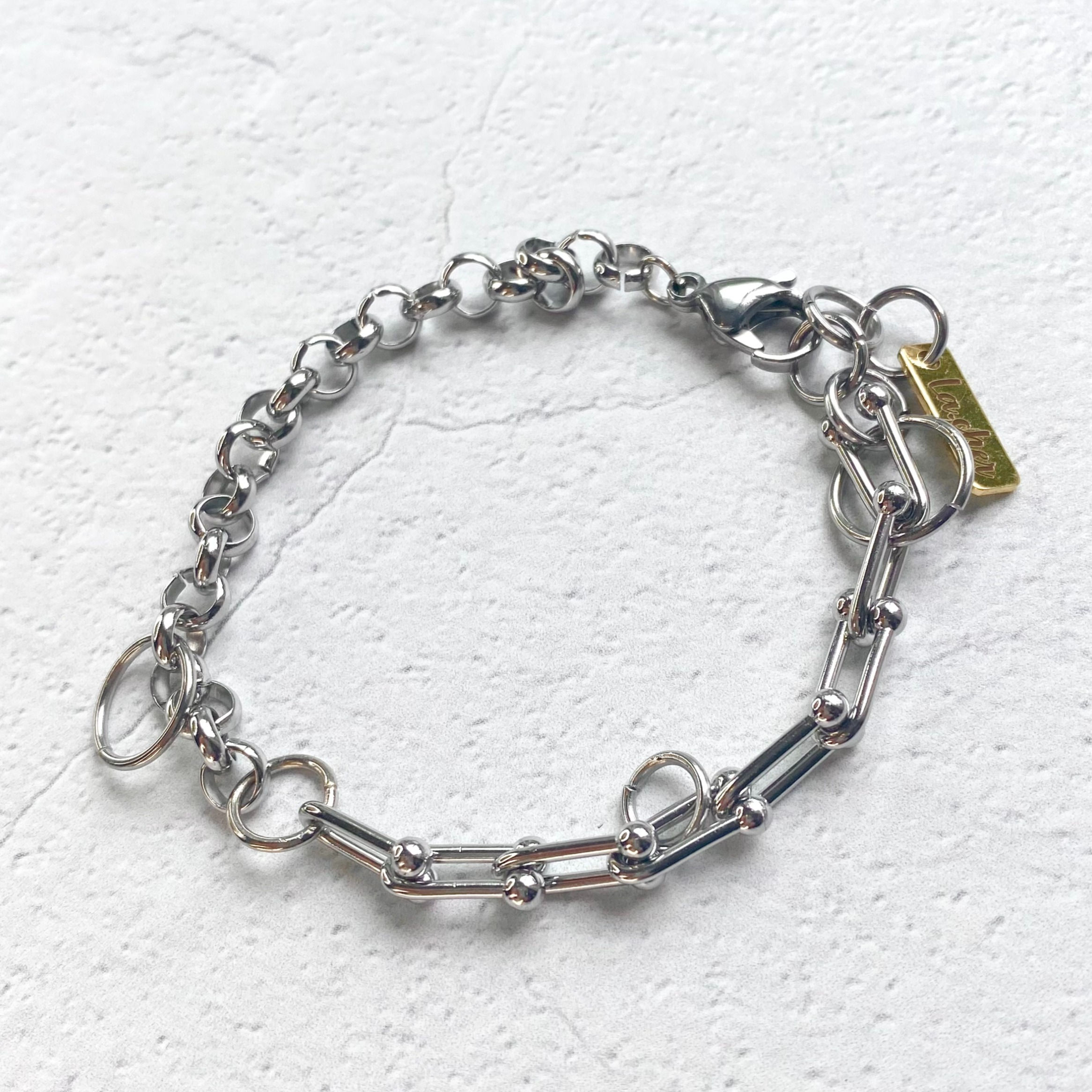 MTL BRL 1 - Silver mix chain charmed chunky bracelet
