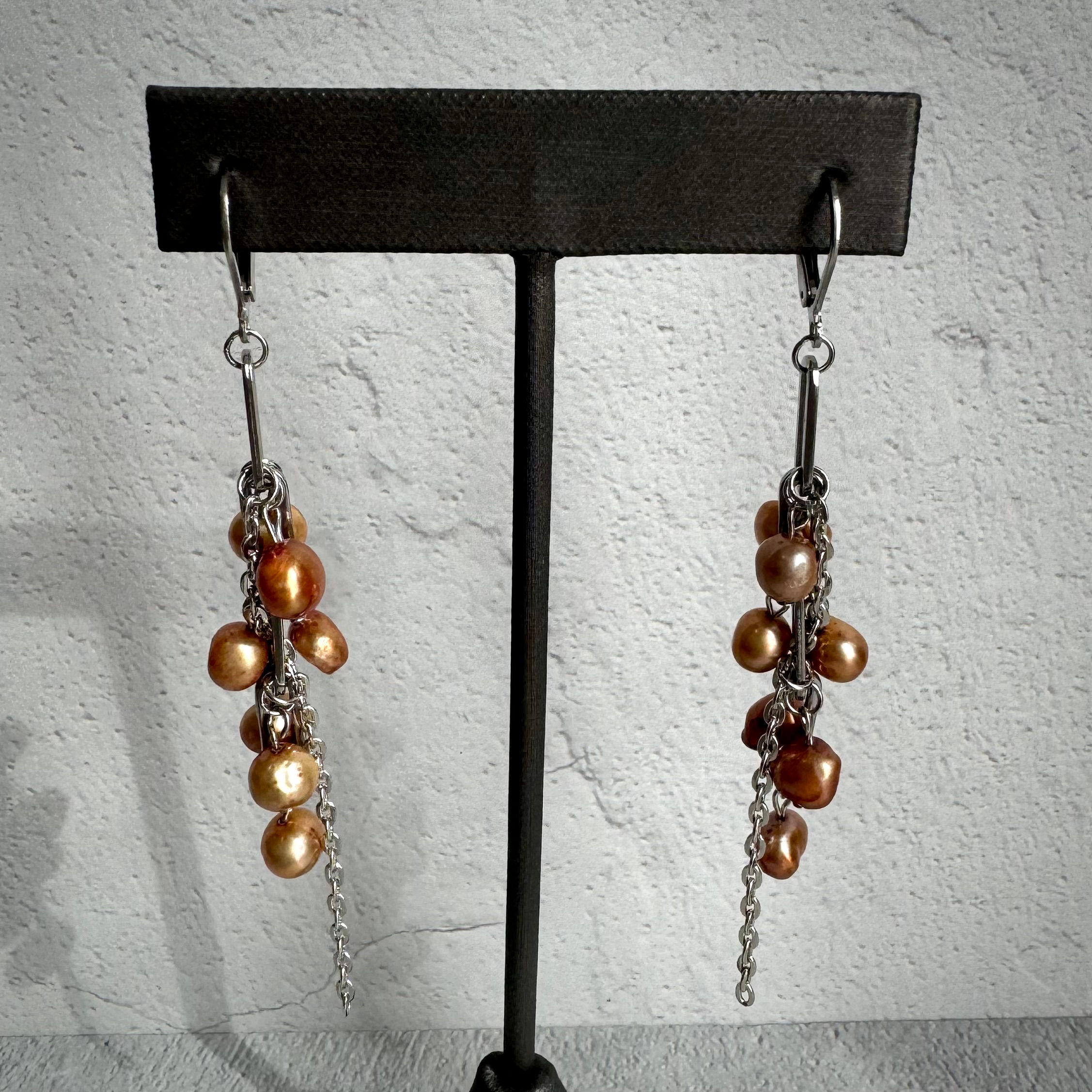 PRL ERG 5 - Vintage Bronze Freshwater Pearl Drop Earrings